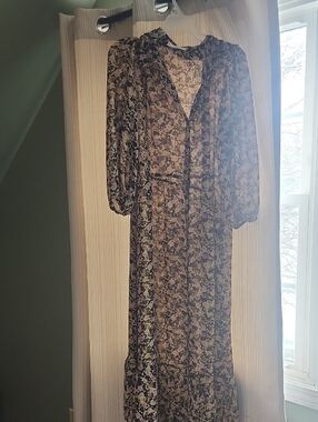 Mango Purple Floral Maxi Dress with Tie Waist